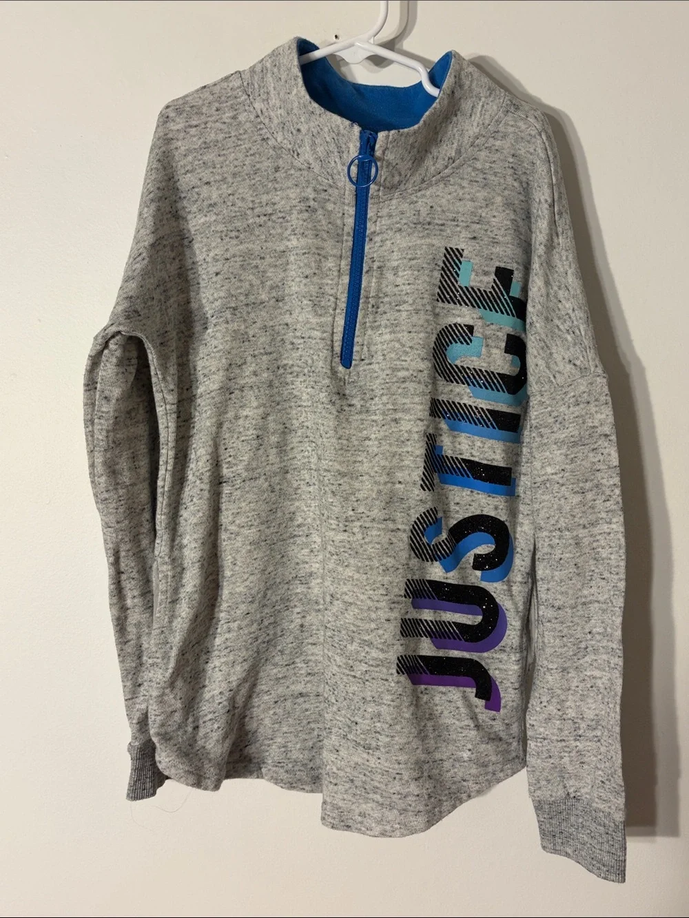 Justice Gray Quarter-Zip Pullover with Blue Accent
